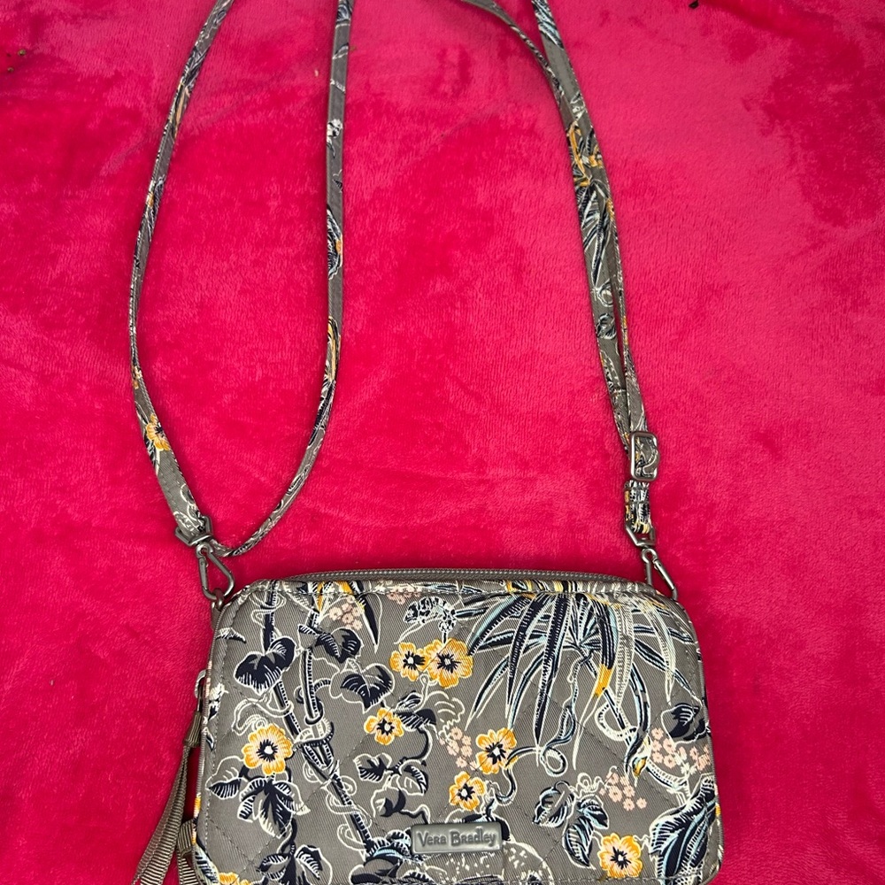 Vera Bradley Gray and Yellow Floral Crossbody Bag